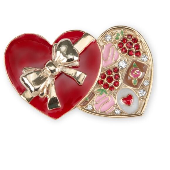 Holiday Lane Gold-Tone Pave Chocolate Heart Box Pin - Picture 1 of 4